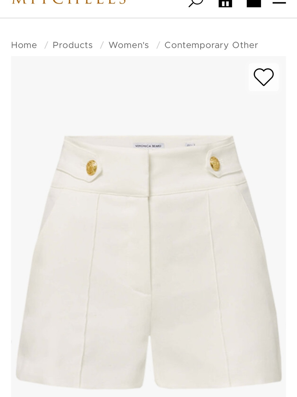 Veronica Beard Cream High-Waist Tailored Shorts with Gold Buttons